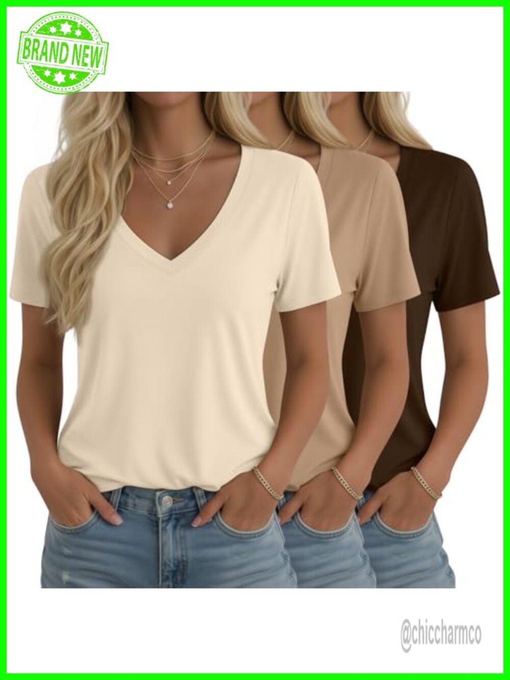 3 Pack Womens V Neck T Shirts Tunic Curved Hem Casual Summer Tops